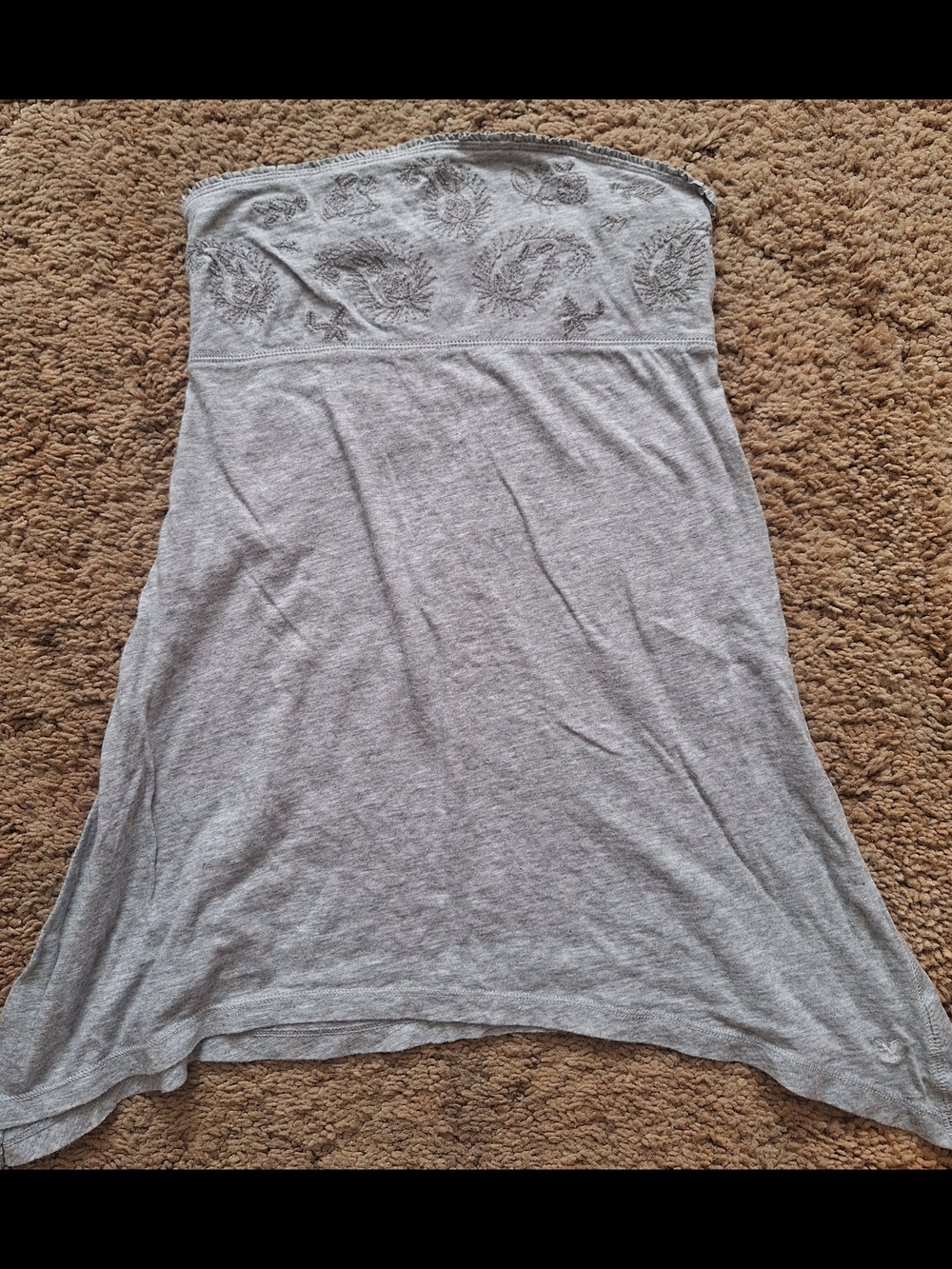 American Eagle Outfitters Gray Strapless Embroidered Tube Top